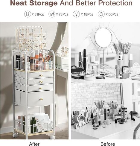 Lineware Large Jewelry Organizer Stand Jewelry Holder Organizer with 4 Jewelry Box Drawers Stand Up Jewelry Tower Makeup Organizer for Earring Necklace Bracelet Storage in Kuwait