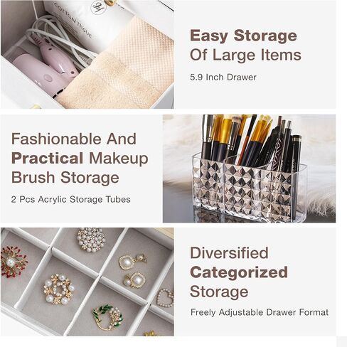 Lineware Large Jewelry Organizer Stand Jewelry Holder Organizer with 4 Jewelry Box Drawers Stand Up Jewelry Tower Makeup Organizer for Earring Necklace Bracelet Storage in Kuwait