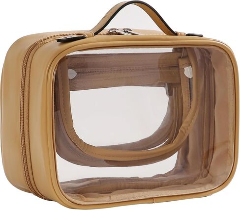 Veki Transparent Makeup bag Double Travel Cosmetic bags Case Waterproof Toiletries Bag Large Capacity Open Storage bag Organizer for Women and Girls (Small Pink) in Kuwait