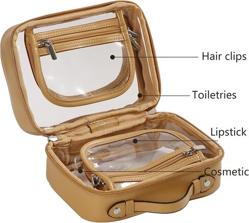 Veki Transparent Makeup bag Double Travel Cosmetic bags Case Waterproof Toiletries Bag Large Capacity Open Storage bag Organizer for Women and Girls (Small Pink) in Kuwait