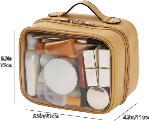 Veki Transparent Makeup bag Double Travel Cosmetic bags Case Waterproof Toiletries Bag Large Capacity Open Storage bag Organizer for Women and Girls (Small Pink) in Kuwait