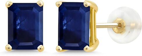 Gem Stone King 14K Yellow Gold Blue Sapphire Stud Earrings For Women (3.12 Cttw, Gemstone September Birthstone, Emerald Cut 7X5MM) in Saudi Arabia