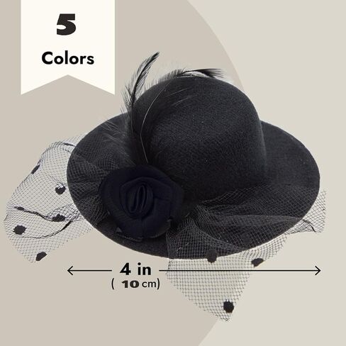 5 قطع من قبعات حفلات الشاي الصغيرة من ليكتيست للنساء رائعة للفتيات والنساء في 5 ألوان، تصميم بمشبك، مشابك قبعة صغيرة مع زهور شريطية للنساء والفتيات (4 بوصات) in Kuwait