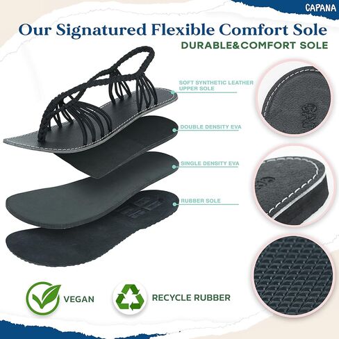 Capana Woven Women's Flat Sandals - Strappy Braided Sandals, Beach Sandals for Women Dressy Summer, Rope Bohemian Sandals, Spring Casual Womens Shoes, Comfy Boho Flats for Teen Girls – Cocoon in Kuwait