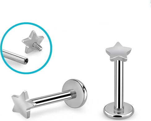Pierced Owl 16GA G23 Titanium Internally Threaded Flat Star Top Flat Back Labret Stud in Saudi Arabia