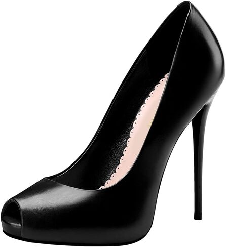 منصة عالية الكعب للنساء متأنقة زقزقة اصبع القدم منصة Stiletto عالية الكعب المرأة كعب جلد مريح 4.7 بوصة in Kuwait