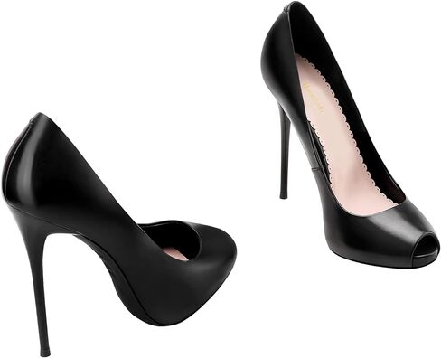 منصة عالية الكعب للنساء متأنقة زقزقة اصبع القدم منصة Stiletto عالية الكعب المرأة كعب جلد مريح 4.7 بوصة in Kuwait