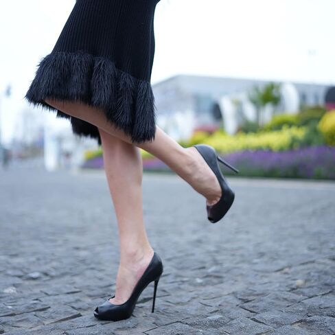 منصة عالية الكعب للنساء متأنقة زقزقة اصبع القدم منصة Stiletto عالية الكعب المرأة كعب جلد مريح 4.7 بوصة in Kuwait