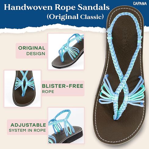 Capana Woven Women's Flat Sandals - Strappy Braided Sandals, Beach Sandals for Women Dressy Summer, Rope Bohemian Sandals, Spring Casual Womens Shoes, Comfy Boho Flats for Teen Girls – Cocoon in Kuwait