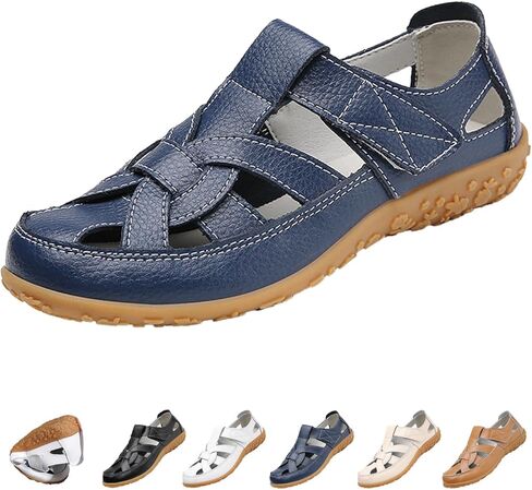 MOYOWEI Women's Woven Closed Toe Leather Sandals,Comfortable Orthopedic Softsole Ankle Strap Boho Gladiator Beach Casual Shoes in Saudi Arabia