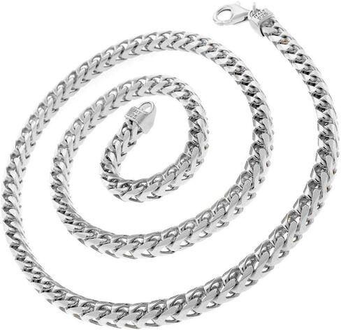 Verona Jewelers Mens 925 Sterling Silver 3MM 5.5MM Franco Chain Necklace, Square Box Link Rhodium Franco Necklace and Bracelet,925 Franco Chain for Men, Open Box Link Chain in Saudi Arabia