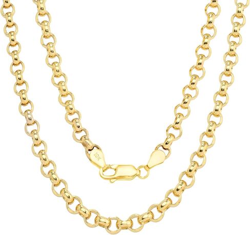 Nuragold 10k الذهب الأصفر 5 مم رولو دائرة كابل جولة ربط سلسلة قلادة قلادة، مجوهرات رجالي مشبك جراد البحر 18 "20" 22 "24" in Saudi Arabia