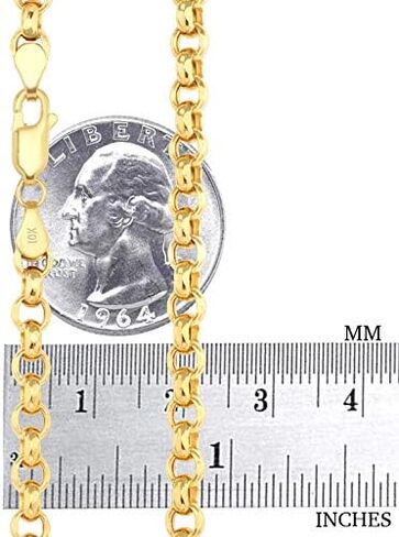 Nuragold 10k الذهب الأصفر 5 مم رولو دائرة كابل جولة ربط سلسلة قلادة قلادة، مجوهرات رجالي مشبك جراد البحر 18 "20" 22 "24" in Saudi Arabia