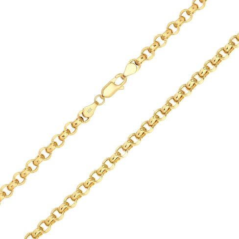 Nuragold 10k الذهب الأصفر 5 مم رولو دائرة كابل جولة ربط سلسلة قلادة قلادة، مجوهرات رجالي مشبك جراد البحر 18 "20" 22 "24" in Saudi Arabia