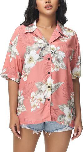 MCEDAR قمصان هاواي كبيرة الحجم للنساء الاستوائية كم قصير زر أسفل طباعة بلوزة ألوها شاطئ لوا ملابس علوية للحفلات in Kuwait