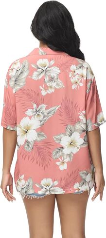 MCEDAR قمصان هاواي كبيرة الحجم للنساء الاستوائية كم قصير زر أسفل طباعة بلوزة ألوها شاطئ لوا ملابس علوية للحفلات in Kuwait