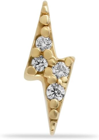 Lightning Labret Cartilage Piercing Earring With Zircons - 14K Solid Yellow Gold - For Helix Tragus Lobe Conch Flat & Other Body Piercing BY KORAL JEWELRY in Saudi Arabia