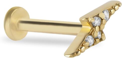 Lightning Labret Cartilage Piercing Earring With Zircons - 14K Solid Yellow Gold - For Helix Tragus Lobe Conch Flat & Other Body Piercing BY KORAL JEWELRY in Saudi Arabia