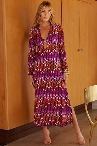 Trina Turk Women's Standard Echo Mesh Maxi Dress, Casual, Loose Long Sleeve, Beach Cover Ups in Saudi Arabia