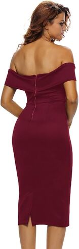 AlvaQ Women's Sexy V Neck Off The Shoulder Evening Bodycon Club Midi Dress in Kuwait