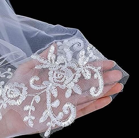 يوفيك طرحة زفاف للعروس من طبقتين من الدانتيل الابيض من التول اكسسوارات شعر قصيرة الخصر للنساء 52 انش, أبيض, One Size in Kuwait