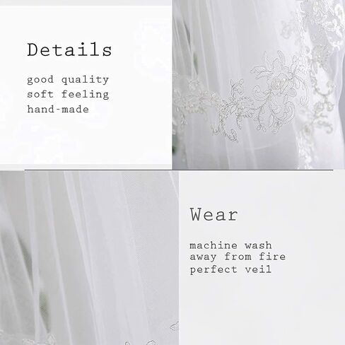 يوفيك طرحة زفاف للعروس من طبقتين من الدانتيل الابيض من التول اكسسوارات شعر قصيرة الخصر للنساء 52 انش, أبيض, One Size in Kuwait