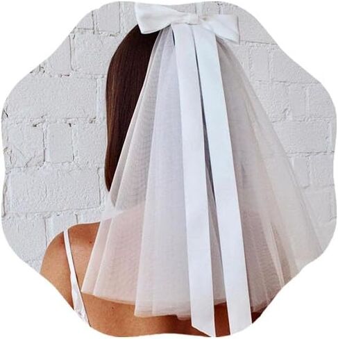 Cliory الأبيض الشعر القوس الحجاب الزفاف القصير الحجاب الزفاف القوس الحجاب بسيط الأبيض الحجاب الأبيض تول الحجاب للعروس والنساء للنساء والفتيات in Kuwait