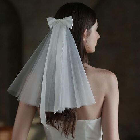 Cliory الأبيض الشعر القوس الحجاب الزفاف القصير الحجاب الزفاف القوس الحجاب بسيط الأبيض الحجاب الأبيض تول الحجاب للعروس والنساء للنساء والفتيات in Kuwait