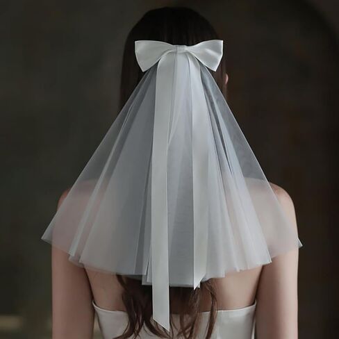 Cliory الأبيض الشعر القوس الحجاب الزفاف القصير الحجاب الزفاف القوس الحجاب بسيط الأبيض الحجاب الأبيض تول الحجاب للعروس والنساء للنساء والفتيات in Kuwait