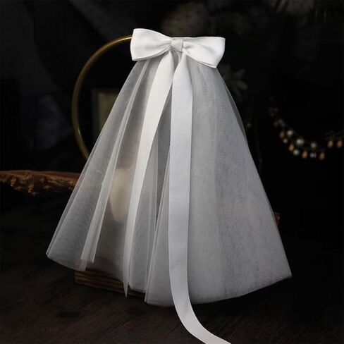 Cliory الأبيض الشعر القوس الحجاب الزفاف القصير الحجاب الزفاف القوس الحجاب بسيط الأبيض الحجاب الأبيض تول الحجاب للعروس والنساء للنساء والفتيات in Kuwait