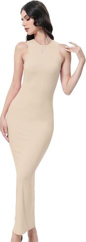 فستان ICEROSIN نسائي طويل بدون أكمام صيفي بدون أكمام، فساتين ضيقة مثيرة، ناعمة ومضلعة، كاجوال in Kuwait