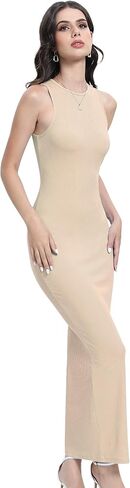 فستان ICEROSIN نسائي طويل بدون أكمام صيفي بدون أكمام، فساتين ضيقة مثيرة، ناعمة ومضلعة، كاجوال in Kuwait