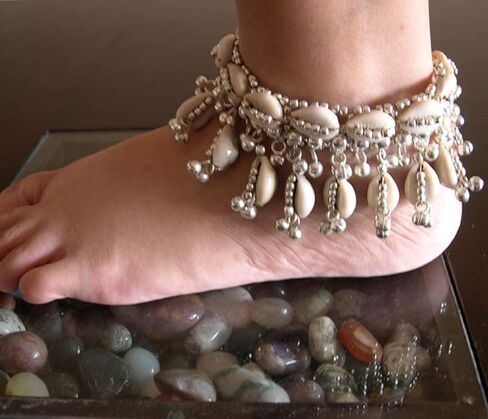 IndiaStop Natural Cowrie Shell Boho Anklets Pair for Women Hippie Rave Goth Festival Indian Anklet Payal Brass Beads Palted, Silver Beige, 9 inch + 2.5 inch extender adjustable if required in Kuwait