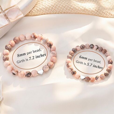 ASKRAIN سوار متطابق للأم والابنة | هدايا عيد ميلاد الجدة والحفيدة في عيد الحب - الطول 7.2 بوصة و5.7 بوصة سوار حجر الحمار الوحشي الوردي in Kuwait