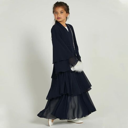 AWIBMK Kids Girls Abayas layered Chiffon Cardigan Dubai Kaftan Prayer Dress Muslim Islamic Robe Ramadan Kimono Outfit in Kuwait
