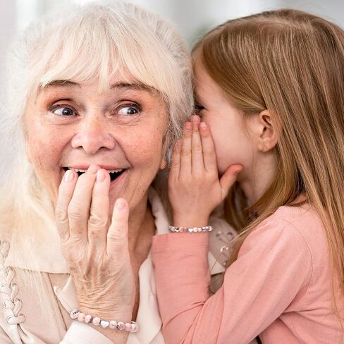 ASKRAIN سوار متطابق للأم والابنة | هدايا عيد ميلاد الجدة والحفيدة في عيد الحب - الطول 7.2 بوصة و5.7 بوصة سوار حجر الحمار الوحشي الوردي in Kuwait