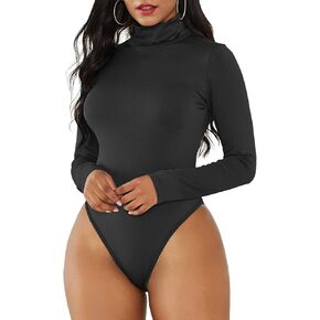 Zando Bodysuit for Women Mock Turtleneck Long Sleeve White Sexy Bodysuits Lingerie Women Stretchy Leotard Jumpsuit