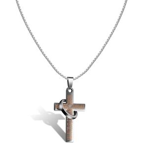 Mestery Cross Necklace for Women Men 16-28Inch, Titanium Steel Chain Cross Religious Fashion Jewelry, Scripture Seal Engraving, Holiday Christmas Gifts for Family Couple Boyfriend