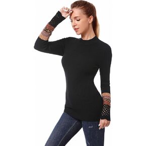 AmélieBoutik Women Crew Neck Long Sleeve Fair Isle Eyelet Cuff Pullover Sweater in Kuwait