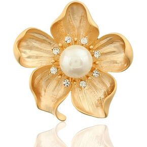 Yellow Flower White Pearl Brooch Gold Autumn Flower Pins Autumn Fall Flower Broach for Mother Wife GF Wedding Bridal Bouquet Party Charm Flower Pin for Christmas Valentine's Day