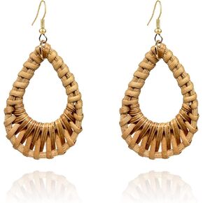 QUPENGXU Geometric Handmande Drop Dangle Earrings Bohemian Rattan Wicker Earrings For Women Girls