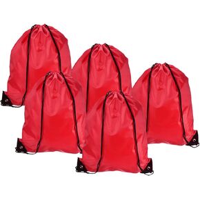 PATIKIL 42x34cm Nylon Drawstring Bag, 5 Pack Storage Bulk Cinch Backpack Sack for Gym Sports Outdoor Traveling, Black