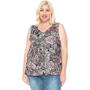 LEEBE Women and Plus Size Printed Mesh Ruffle Tank (Small-5X)