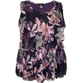 LEEBE Women and Plus Size Printed Mesh Ruffle Tank (Small-5X) in Saudi Arabia