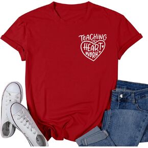 Teacher Valentine Day Shirt Teaching is Heart Work Letter Print T-Shirt Love Heart Short Sleeve Tee Tops in Kuwait