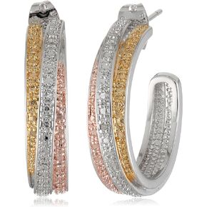 Amazon Collection Tri-Tone Plated Bronze Diamond Accent C-Hoop Earrings in Saudi Arabia