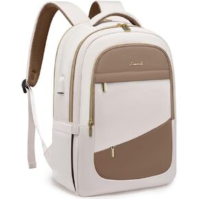 LOVEVOOK Laptop Backpack for Women,College Travel Copmputer Backpack, 15.6 Inch Work Backpacks with USB Port,Waterproof Back Pack with Laptop Compartment for Teacher Nurse,Black-White-Brown