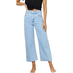 PLNOTME Womens High Waisted Capri Jeans Boyfriend Baggy Straight Leg Cropped Denim Pants
