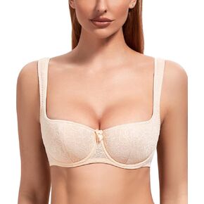 DotVol Women's Plus Size Wide Straps Lace Demi Underwire Lightly Padded Balconette Bra