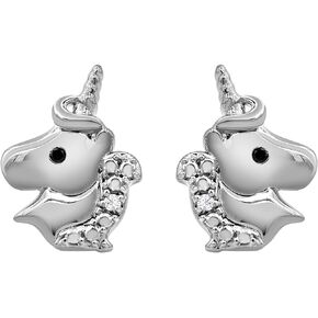 Diamond Accent Sterling Silver Unicorn Stud Earrings for Little Girls (Black,J, I-3) Black & White Diamond Fashion Jewelry | by La4ve Diamonds| Gift Box Included (White, Yellow & Pink)